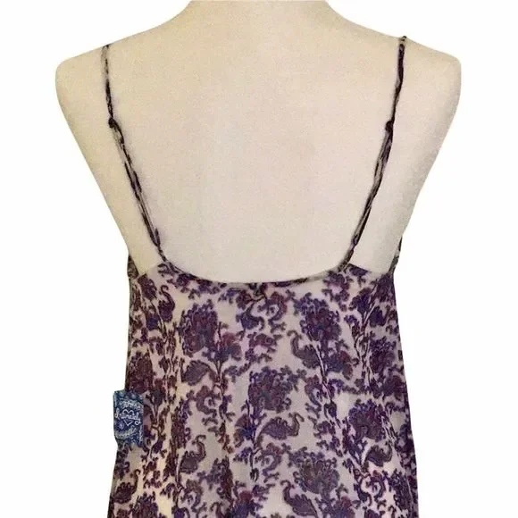 FREE PEOPLE Top Paisley V-Neck w/ Lace trim Adjustable Spaghetti Straps Size XS - Picture 3 of 6
